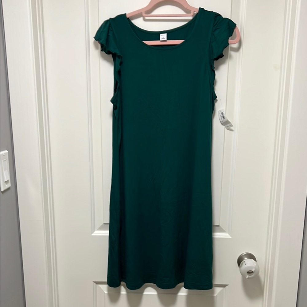 Old Navy Green Ribbed Sheath Dress with Flutter Cap Sleeves